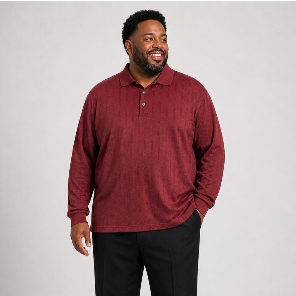 Van Heusen‎ Jaspe Polo Shirt Long Sleeve Textured Classic Fit Size LT NWT